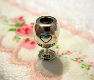 Love Wine Charm Bead European~Sterling Silver~Ruby Red Crystal