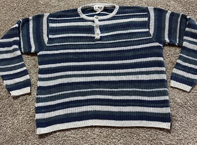 Suéter Vintage INC Concepts Para Hombres Talla Grande Azul Rayas Henley Hecho en EE. UU. Algodón Foto 1 de 4