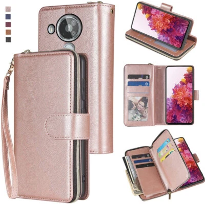 For Nokia 7.3 Wallet Case 9Card Zipper Slots Kickstand Flip Leather Phone Case - Image 1 of 4