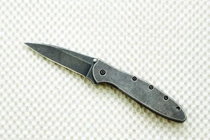 1660BLKW Kershaw Leek Knife plain Blade Flag Logo Black Washed assisted NEW Blem - Picture 1 of 3