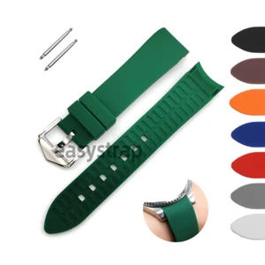 18 19 20 21 22 23 24mm Silicone Rubber Bracelet Watch Strap Band Curved End - Picture 1 of 13