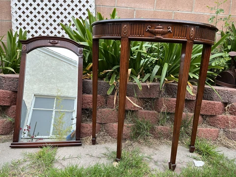 Vintage Walnut Console Table With Mirror by Fine Art Furniture Mid Century Cover
