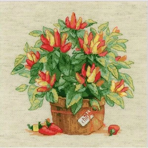 Kit point de croix Poivron dans un pot 1982 Riolis 25 x 25 cm - Imagen 1 de 5