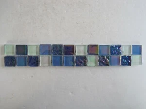 22 x 22 x 8 mm Glass Mosaic Tiles - 24 pieces - Blues / White mix on mesh - Picture 1 of 2