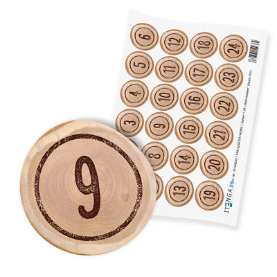 itenga 24x Sticker Zahlen Adventskalender Basteln 1 bis 24 Holzscheiben 2,0 cm - Bild 1 von 2