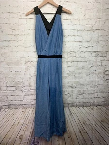 NWT KIIND OF Womens New Denim Jean Open Back Wide Leg Jumpsuit Sz Small S - Picture 1 of 11
