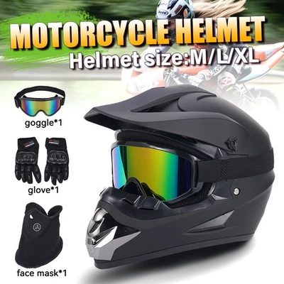 DOT Motocross Helmet Off Road ATV Pitbike Dirtbike Helmet w/Goggles/Gloves/Mask - Image 1 of 4