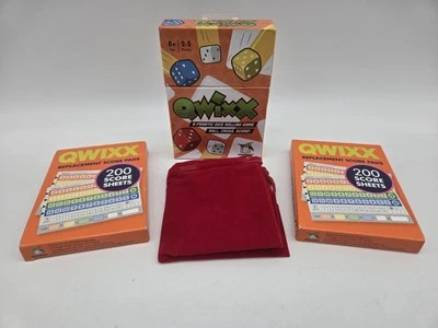 Qwixx Game Score Pads Set Velour Storage Bag Dice Family Party Kids Travel - Image 1 of 4