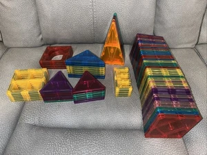 78 Magna Tiles? Lot Magnetic STEM Building Tile Toys Mixed Shapes Colors Blocks - Picture 1 of 12