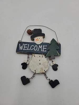 Vintage Rustic Snowman Door Hanging Welcome Sign - Image 1 of 4