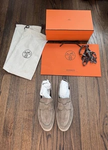 Hermes Etoupe Suede Trip Espadrille Shoes Loafer 45 EU 12 US Orange Box Mens NEW - Picture 1 of 20