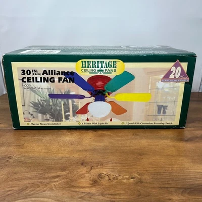 NEW VTG Heritage Ceiling Fan 30" Multicolor Rainbow Blade Red Green Blue Retro - Image 1 of 4