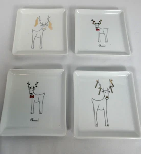 VTG BIA Reindeer Porcelain Appetizer Plates or Coasters 4.5" Square Set of 4 - Picture 1 of 8