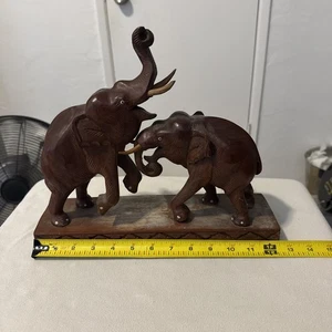 Vintage Hand Carved Wood Elephants Playing or Fighting - Picture 1 of 13