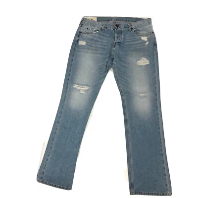 Hollister Distressed Slim Straight LIGHT Blue Jeans Button Fly Denim Pants 36/32 - Image 1 of 4