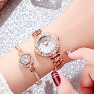 Fashion Girls Women Luxury Stylish Bling Quartz Watch & Bracelet Set of 2 - Picture 1 of 14