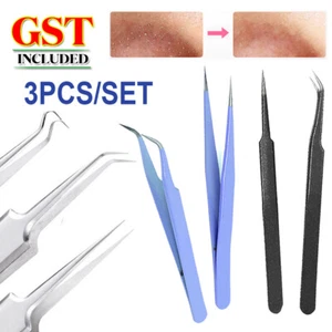 3Pcs Curved Blackhead Acne Clip Needle Tweezers Pimple Popper Extractor Remover - Picture 1 of 15