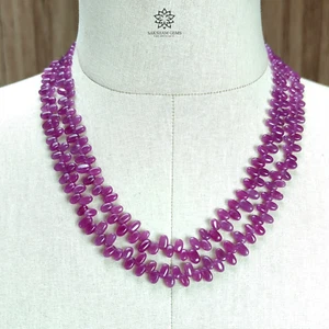 345.40cts Ruby Gemstone Plain Beads 925 Sterling Silver Oval Shape 19" - 21" - Picture 1 of 7