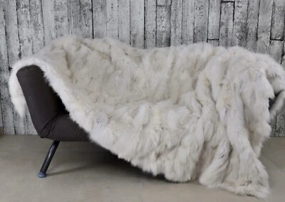 Luxury White fox blanket throw, Real Fur Blanket  - Image 1 of 3