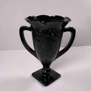 L.E. Smith Black Amethyst Glass Trophy Vase with Dancing Nymphs 1930s - Picture 1 of 5