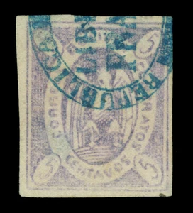 BOLIVIA 1868  CONDOR  5c violet  Scott # 3 used VF(aspect) w/ blue postal cancel - Picture 1 of 2