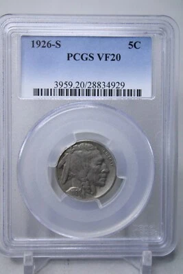 1926-S Buffalo Nickel 5C PCGS VF20 Holder Edge Broke #4929 - Image 1 of 4