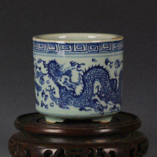 Antique China Blue and White Porcelain Auspicious Dragon Phoenix Brush Pot