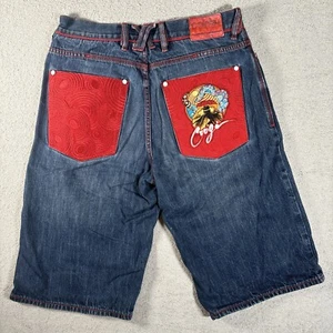 Coogi Urban Streetwear Men’s Jean Shorts Sz 36 (fits 34”) Baggy Hip Hop Y2K Red - Picture 1 of 12