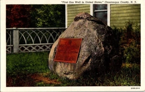 Unposted Linen Post Card First Gas Well In The United States Fredonia New York - Picture 1 of 2