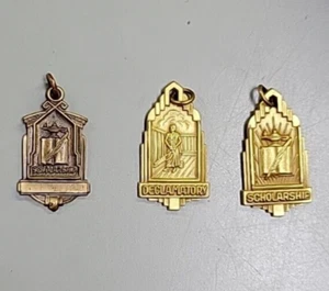 Herff Jones 1940s Gold & Bronze Activity Charms Scholarship Declamatory Lot of 3 - Picture 1 of 7