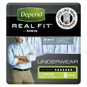 Depend Real Fit Incontinence Aid Men Protective Underpant 8Pk Large 77-136kg L 7 - Picture 1 of 3