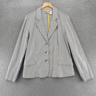 Blazer Chicos Mujer 1 EE. UU. 8 Azul Marino Blanco Rayas Amarillo Borde Botón Bolsillo Informal Foto 1 de 4