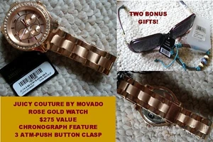 NWT/NEW Juicy Couture 1901050 Rose Gold Chrono Style Watch by Movado+Bonus Gift - Picture 1 of 8