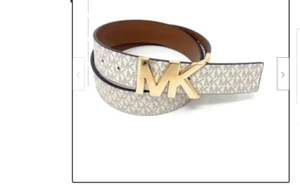 Michael Kors Women's Signature Twist Reversible MK Logo Plaque Vanilla/Luagge - Picture 1 of 10