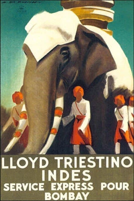 LLOYD TRIESTINO INDES SERVICE EXPRESS BOMBAY INDIA ELEPHANT VINTAGE POSTER REPRO - Image 1 of 3