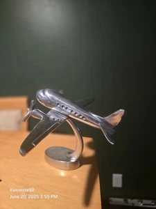 Vintage Cast Aluminum Stylized DC3 Dakota Airplane Model or Sculpture On Stand - Picture 1 of 16