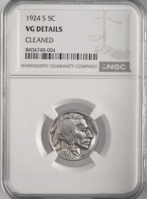 1924-S  5C BUFFALO NICKEL SAN FRANCISCO  NGC VG DETAILS "CLEANED"  #8404748-004 - Image 1 of 4