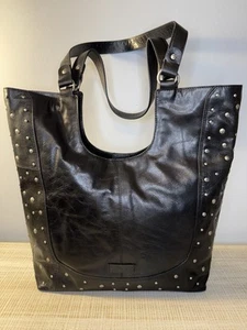 NWT Lucky Brand Sleek Black Leather Tote with Silver Studs - Picture 1 of 19