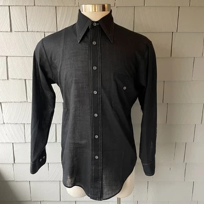 Camisa De Colección Van Heusen 417 Negra Semi Transparente Cuello Daga Para Hombre 46 Pecho Foto 1 de 4