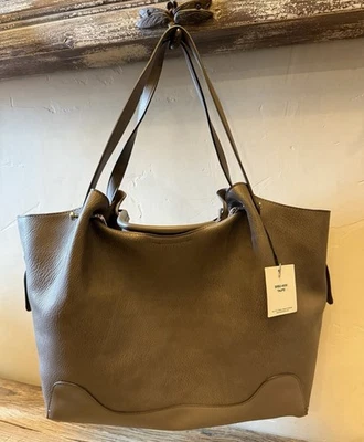 Sondra Roberts Squared Taupe Vegan Pebbled Leather Tote Shoulder Bag, New - Image 1 of 4