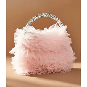 Anthropologie Badgley Mishka Jazzie Chiffon Ruffle Pouch Clutch Wedding Prom - Picture 1 of 10