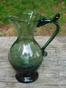 7" Blenko Green Glass Pitcher Ewer **Very Unique Design** - Picture 1 of 4