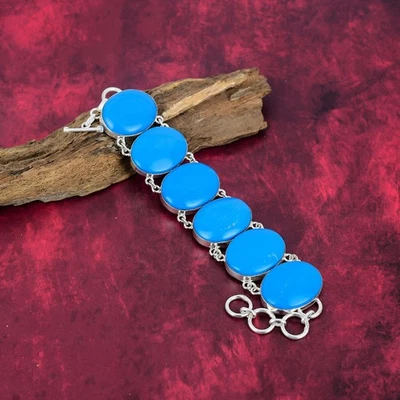 Sleeping Beauty Turquoise Gemstone 925 Sterling Silver Jewelry Bracelet For Gift - Image 1 of 4