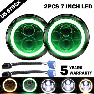 2PCS 7" inch Round LED Headlights Hi/Lo Green DRL Fit Chevy Truck Camaro C10 DOT - Picture 1 of 20