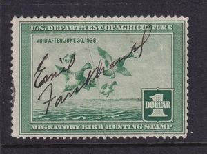 1937 Federal Duck Hunting Stamp Sc RW4 used Scaup Ducks CV $65 (WD - Picture 1 of 1