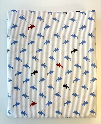 Tommy Hilfiger XL Twin Flat Sheet 66x96 Shark Attack Gray Pinstripes Nautical - Image 1 of 2