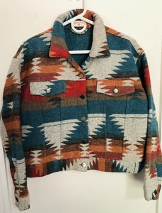 West of Texas Western Aztec Navajo Cropped Wool Blend Jacket Size Small Artsy - Picture 1 of 13