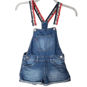 LEVI'S Girls Boyfriend Shortall Blue Bib Jean Shorts Overalls Denim Size 10 reg - Picture 1 of 14