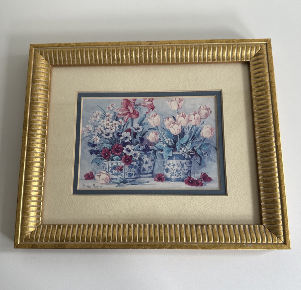 Barbara Mock 花と食器の静物画 金色フレーム Barbara Mock 花と