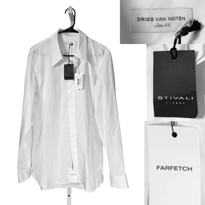 Мужская рубашка Dries Van Noten EUR 54 США XL белый хлопок на пуговицах с длинным рукавом новая с ценниками - Изображение 1 из 4